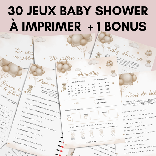 Jeux Baby Shower à Imprimer Ours Brun - 30 Activités Fête Prénatale