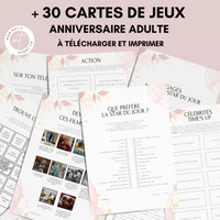 Jeux Anniversaire Adulte Thème Floral Rose - 30 Activités Imprimables