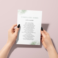 Jeu Tombola des mariés à personnaliser Canva - Aquarelle Vert - PDF à imprimer