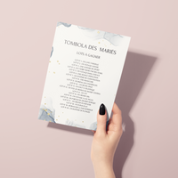 Jeu Tombola des mariés à personnaliser Canva - Aquarelle Bleu - PDF à imprimer