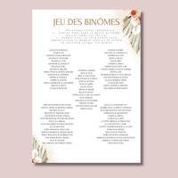 Jeu des binômes à imprimer - Carte jeu des binômes PDF - Jeu des duos célèbres - Jeu des binômes mariage liste