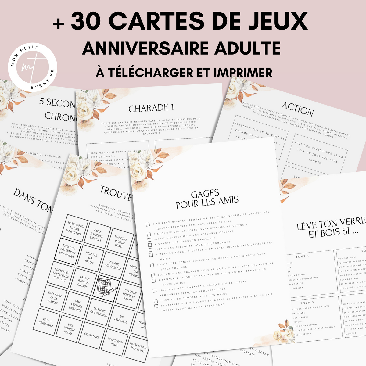 Jeux Anniversaire Adulte Terracota Floral - Animation Imprimable