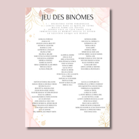 Jeu des binômes à imprimer - Carte jeu des binômes PDF - Jeu des duos célèbres - Jeu des binômes mariage liste