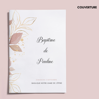 Livret de messe Baptême à personnaliser Canva - Doré et Rose Fleuri - Modèle PDF