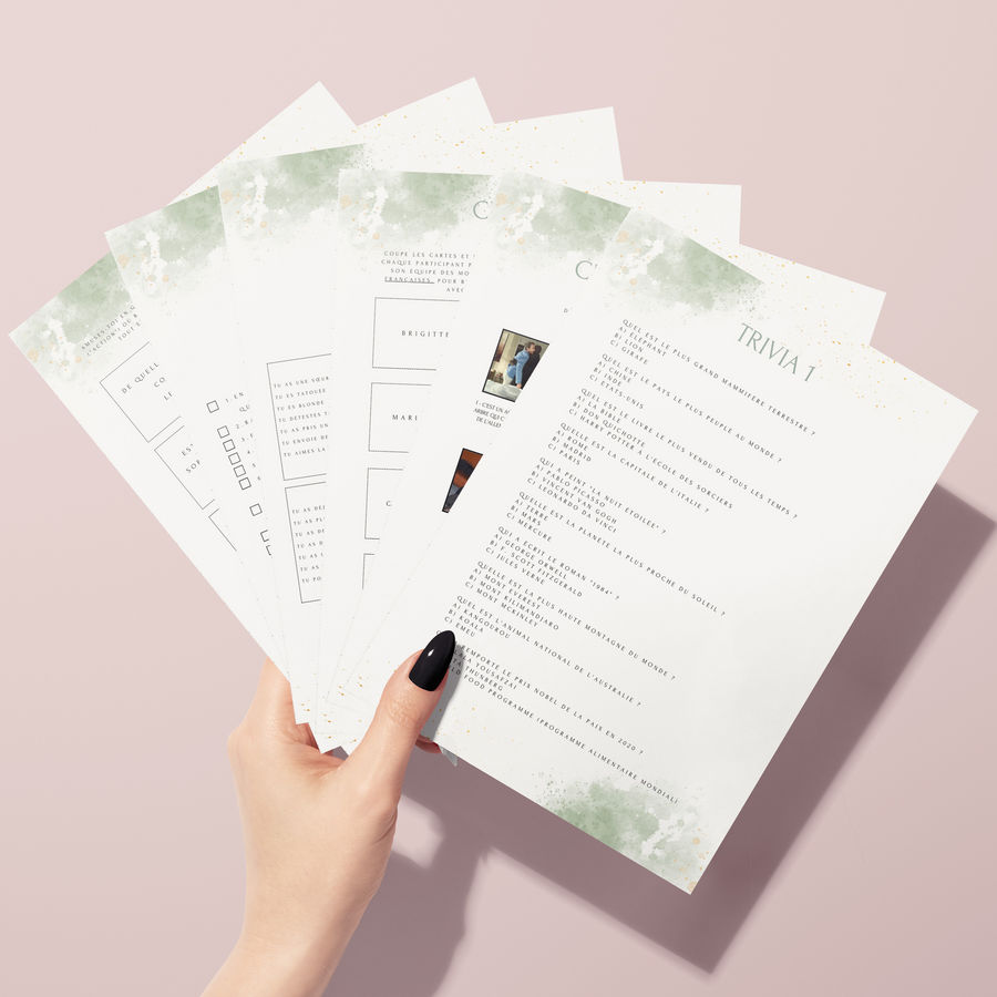 Jeux Anniversaire Adulte Thème Aquarelle Vert - 30 Activités PDF