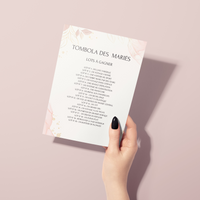 Jeu Tombola des mariés à personnaliser Canva - Rose Fleuri - PDF à imprimer