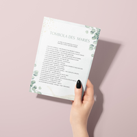 Jeu Tombola des mariés à personnaliser Canva - Eucalyptus - PDF à imprimer