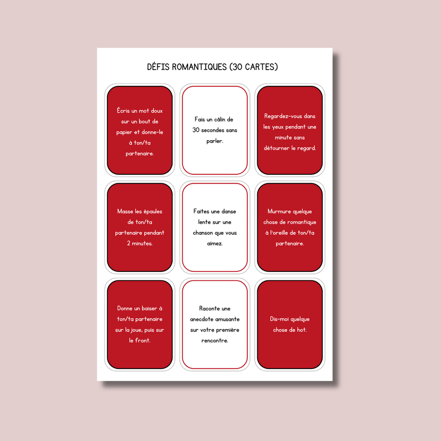 Jeux de Couple à imprimer - Rouge - 150 Cartes romantiques PDF