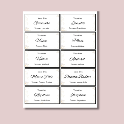 Cartes jeu des binômes personnalisables - Exemples de duos célèbres à imprimer