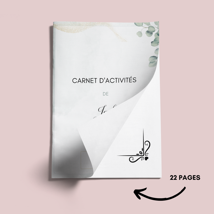 Livret activité enfant mariage à personnaliser Canva - Eucalyptus - Coloriage PDF