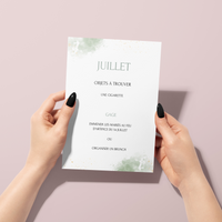Jeu des 12 mois à personnaliser Canva - Aquarelle Vert - Activité mariage PDF
