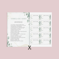 Jeu Tombola des mariés à personnaliser Canva - Eucalyptus - PDF à imprimer