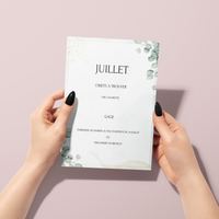 Jeu des 12 mois à personnaliser Canva - Eucalyptus - Activité mariage PDF