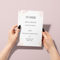 Jeu des 12 mois à personnaliser Canva - Rose Fleuri - Activité mariage PDF