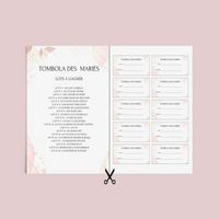 Jeu Tombola des mariés à personnaliser Canva - Rose Fleuri - PDF à imprimer