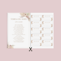 Jeu Tombola des mariés à personnaliser Canva - Boho Élégant - PDF à imprimer