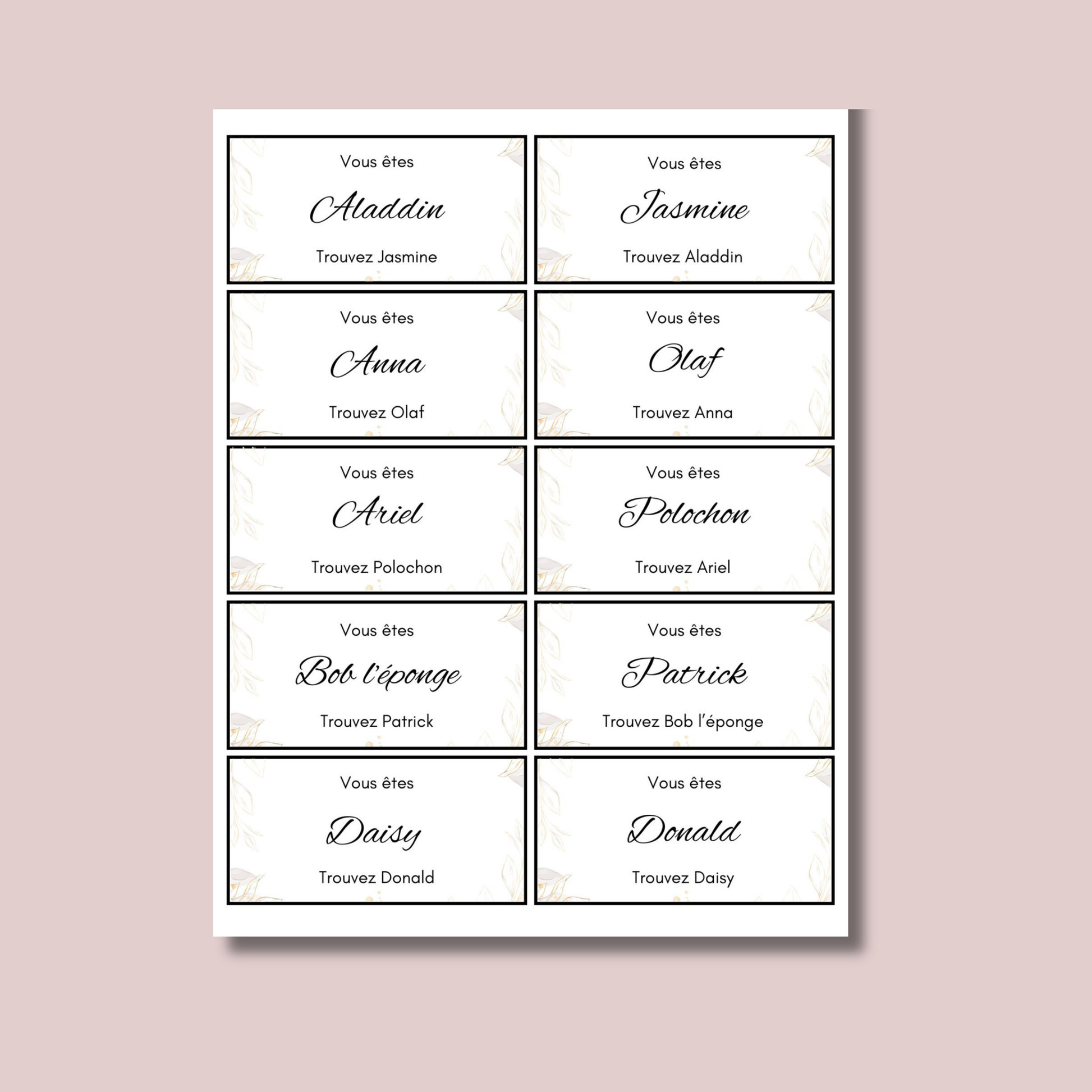 Cartes jeu des binômes personnalisables - Exemples de duos célèbres à imprimer