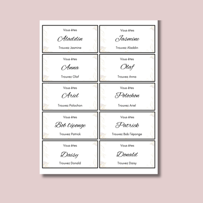 Cartes jeu des binômes personnalisables - Exemples de duos célèbres à imprimer