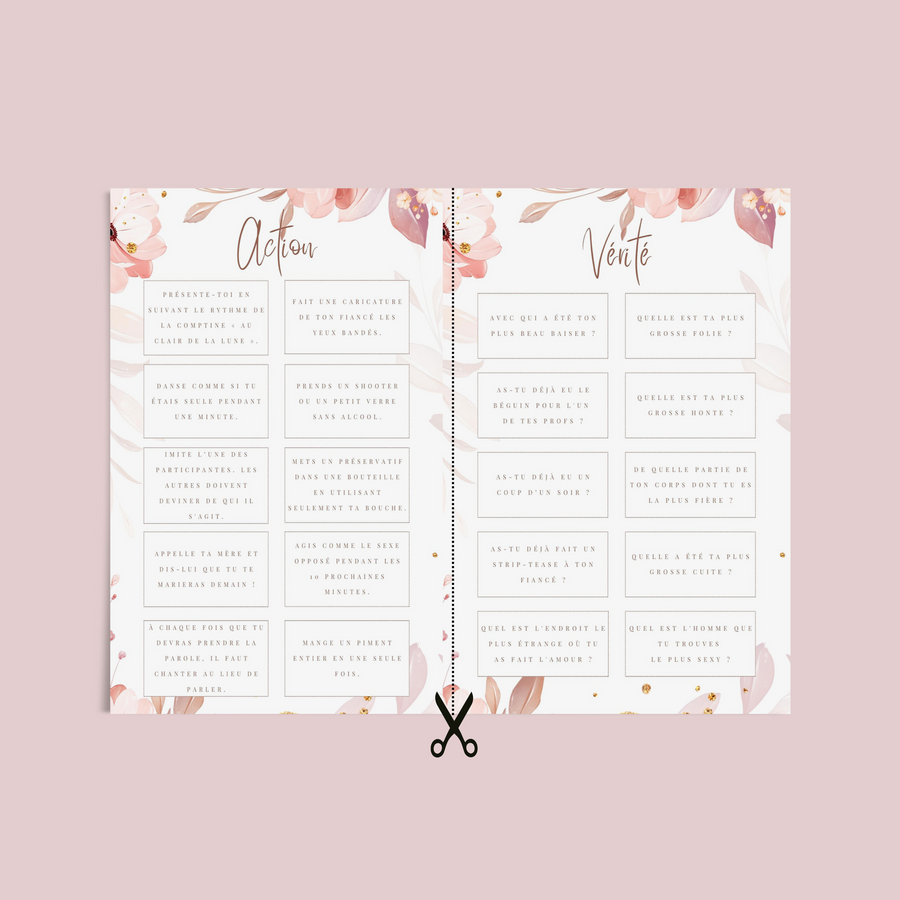Kit EVJF à Imprimer Rose Fleuri Élégant - 65 Jeux + Gages - BESTSELLER