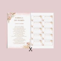 Jeu Tombola des mariés à personnaliser Canva - Boho Moderne - PDF à imprimer