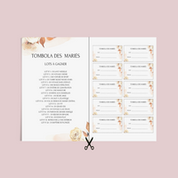 Jeu Tombola des mariés à personnaliser Canva - Boho Fleuri - PDF à imprimer