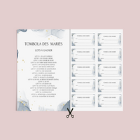 Jeu Tombola des mariés à personnaliser Canva - Aquarelle Bleu - PDF à imprimer