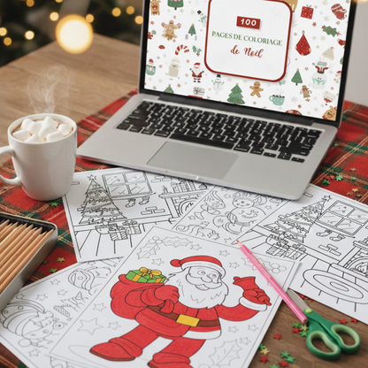 Exemple de pages du fichier PDF de coloriages de Noël - qualité haute résolution