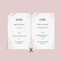Jeu des 12 mois à personnaliser Canva - Rose Fleuri - Activité mariage PDF
