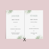 Jeu des 12 mois à personnaliser Canva - Aquarelle Vert - Activité mariage PDF