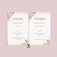 Jeu des 12 mois à personnaliser Canva - Boho Fleuri Chic - Activité mariage PDF