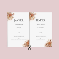 Jeu des 12 mois à personnaliser Canva - Terracotta Fleuri - Activité mariage PDF