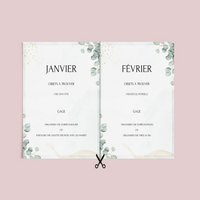 Jeu des 12 mois à personnaliser Canva - Eucalyptus - Activité mariage PDF
