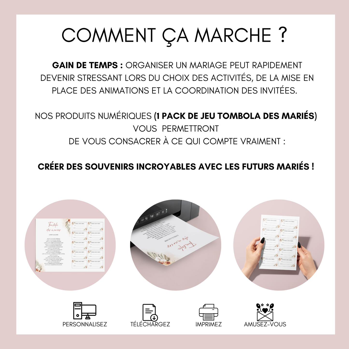 Jeu tombola des mariés : l'activité idéale pour un mariage ! Loterie mariage française, jeux, idée cadeau tombola mariage et EVJF