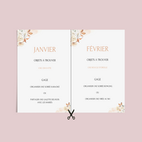 Jeu des 12 mois à personnaliser Canva - Boho Fleuri - Activité mariage PDF