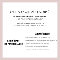 Jeu des binômes à imprimer - Jeu des duos célèbres PDF