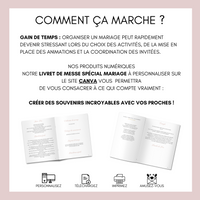 Livret de messe Mariage à personnaliser Canva - Rose Fleuri - Modèle PDF