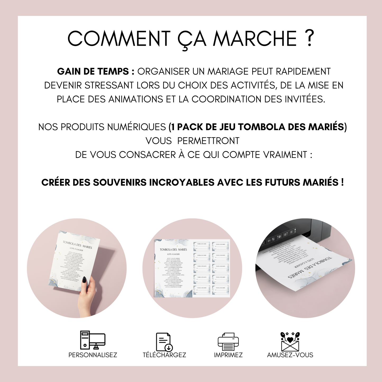 Jeu tombola des mariés : l'activité idéale pour un mariage ! Loterie mariage française, jeux, idée cadeau tombola mariage et EVJF