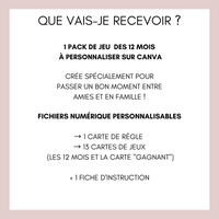 Jeu des 12 mois à personnaliser Canva - Aquarelle Bleu - Activité mariage PDF