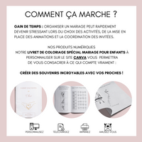 Livret activité enfant mariage à personnaliser Canva - Rose Fleuri - Coloriage PDF