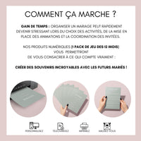 Jeu des 12 mois à personnaliser Canva - Vert Olive - Activité mariage PDF