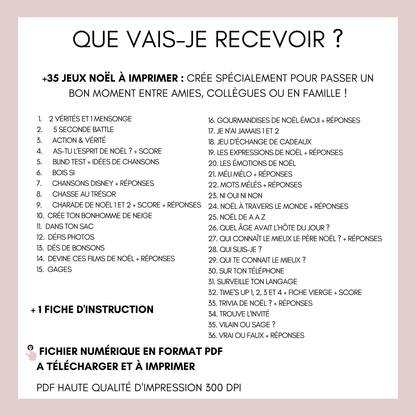 Jeux de Noël à imprimer pour adulte - Activités Noël - Carte de jeux pour Noël - Jeux de Noël animation - Jeux de Noël entre collègues