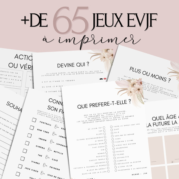 Kit EVJF à Imprimer Boho Fleuri Neutral - 65 Jeux + Gages - TOP VENTES