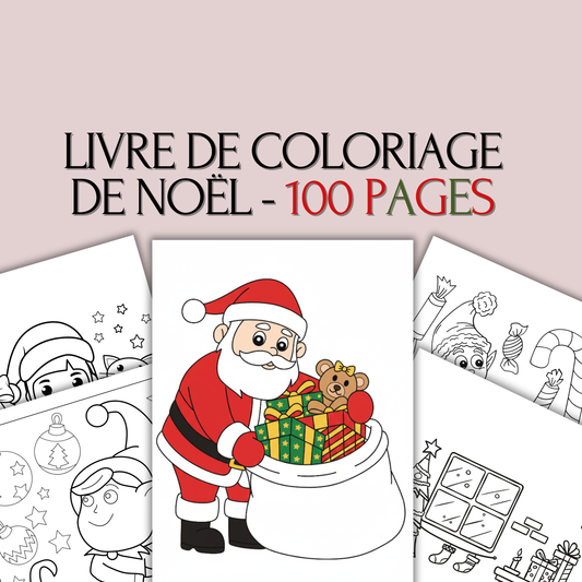 Enfant coloriant un dessin de Père Noël avec des crayons de couleur pendant les vacances de Noël