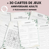 Jeux Anniversaire Adulte Eucalyptus - 30 Activités PDF à Imprimer