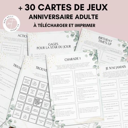 Jeux Anniversaire Adulte Eucalyptus - 30 Activités PDF à Imprimer
