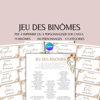Jeu des binômes à imprimer - Carte jeu des binômes PDF - Jeu des duos célèbres - Jeu des binômes mariage liste