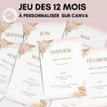 Jeu des 12 mois à personnaliser Canva - Boho Fleuri Chic - Activité mariage PDF