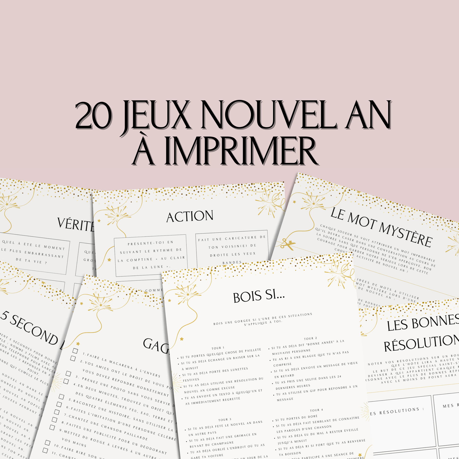 Pack 20 jeux de Nouvel An à imprimer pour adultes - Activités festives réveillon PDF téléchargement immédiat