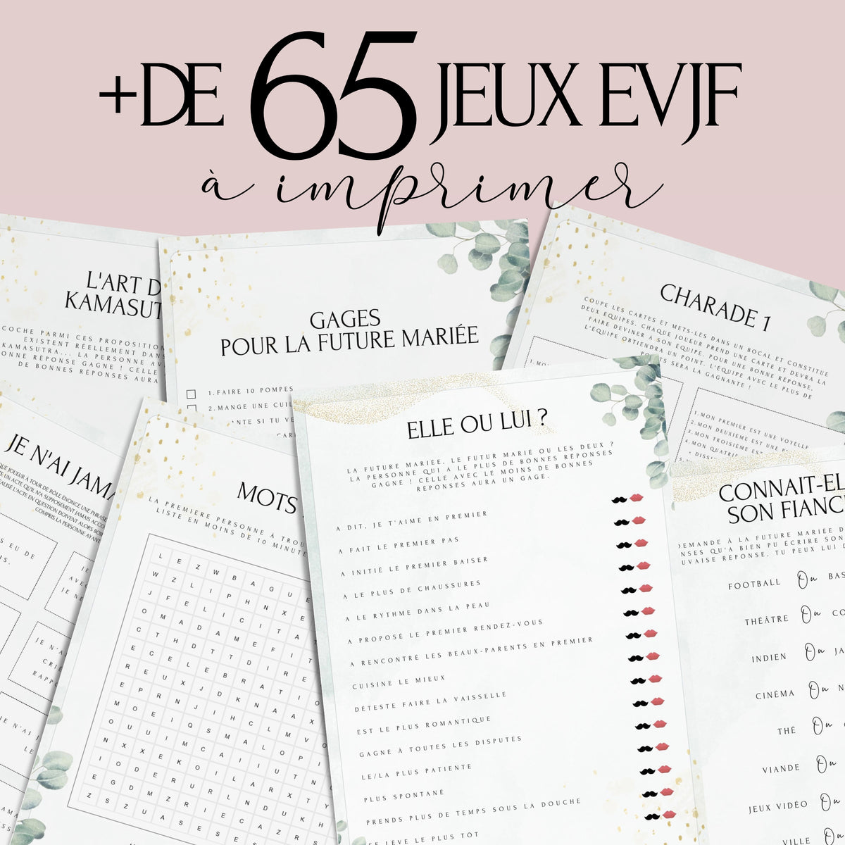 Kit EVJF à Imprimer Eucalyptus - 65 Jeux + Gages à Domicile