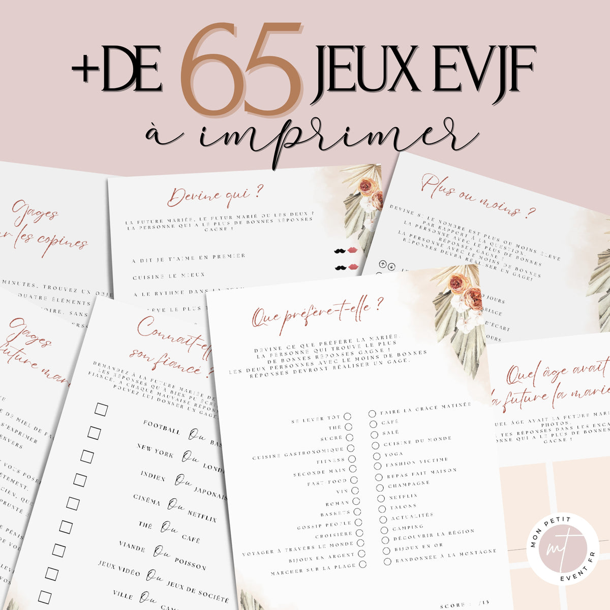 Kit EVJF à Imprimer Boho & Terracotta - 65 Jeux + Gages à Domicile